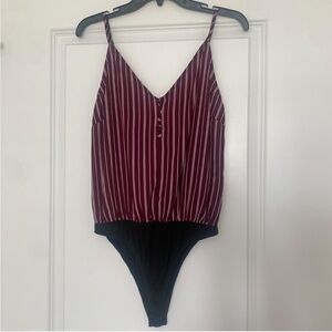 Striped maroon spaghetti strap bodysuit